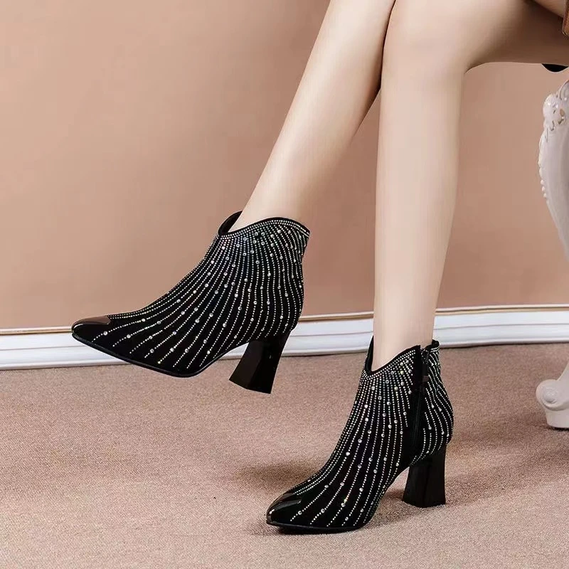 Botines de piel sintética cremallera para Mujer, zapatos de tacón alto cuadrado, talla 35 40, otoño e invierno, 2020|Botas hasta el tobillo| - AliExpress