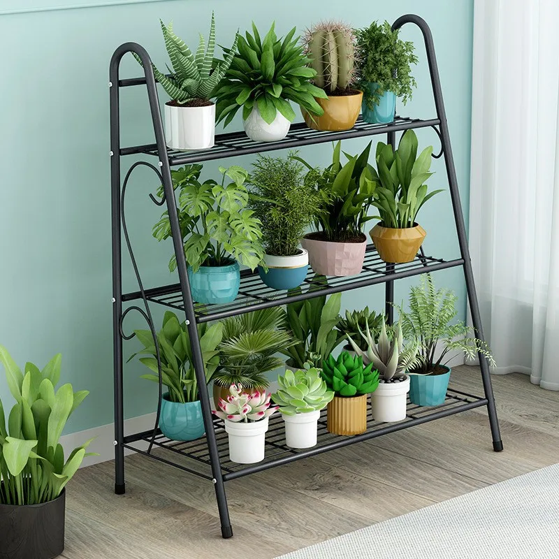 Multi-Purpose Wrought Iron 3-Layer Balcony Flower Stand Flower Pot Rack Hanging Rack Simple Modern Plant Stand