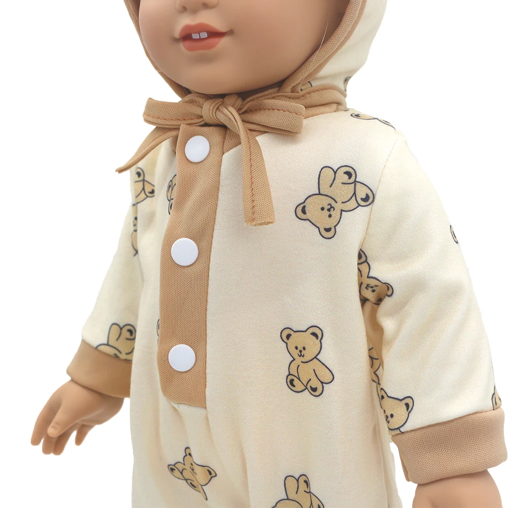 43cm Doll Outfits for 17-18inch Baby New Born Suit 18 Inch Girl Doll Bear Jumpsuit with Hat Clothes Set Accessories Holiday Gift 6