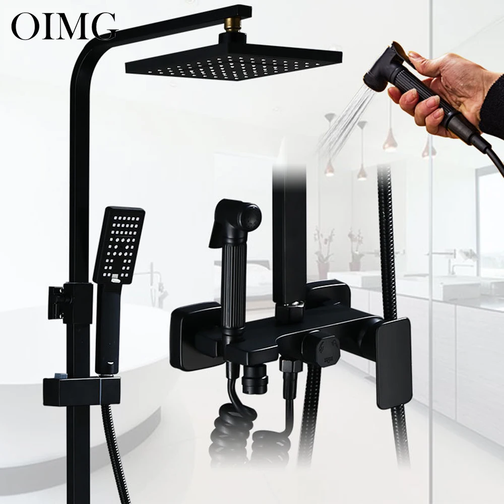 OIMG Black Brass Shower Faucet Bathroom Shower Mixer Crane Bidet Faucet
