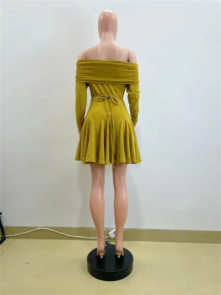 Wmstar Dresses for Women Off Shoulder Long Sleeve Bodycon Stretch Mini Dresses Sweet Spring Clothes Wholesale Dropshipping 2025