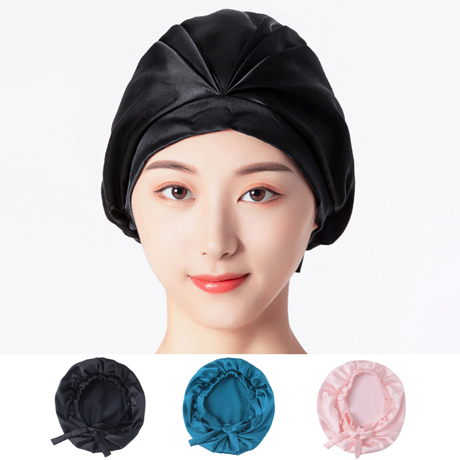 여성용 단색 가역 새틴 보넷, 곱슬 머리 모자, 더블 레이어, 조절 가능한 수면 모자, 탄성 헤어 캡, 헤어 케어, 야간 모자, 신제품