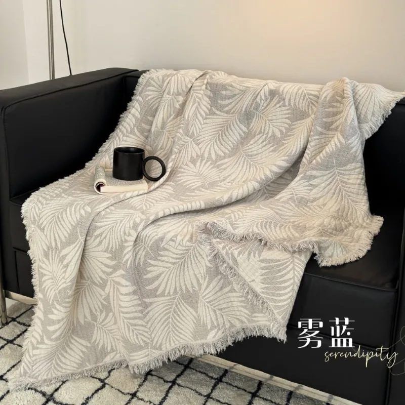 Summer Nap Office Premium Blanket Four Seasons Cotton Yarn Small Blanket Jacquard Tassel Blanket Simple Plain Color Complex 3