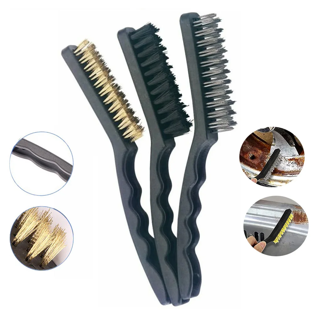 

1pc Mini Wire Brush Brass Nylon Steel Brushes Industrial Cleaning Tools Hand Tools For Removal Of Flaking Paint Rust And Dirt