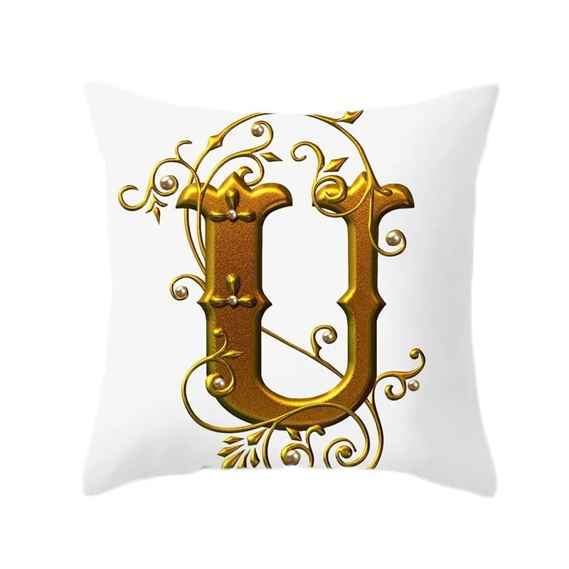 Gold 26 Letters Cushion Cover English Alphabet Throw Pillow Case Letter Print Home Decor Square Pillowcase Sofa Cushion Cover 