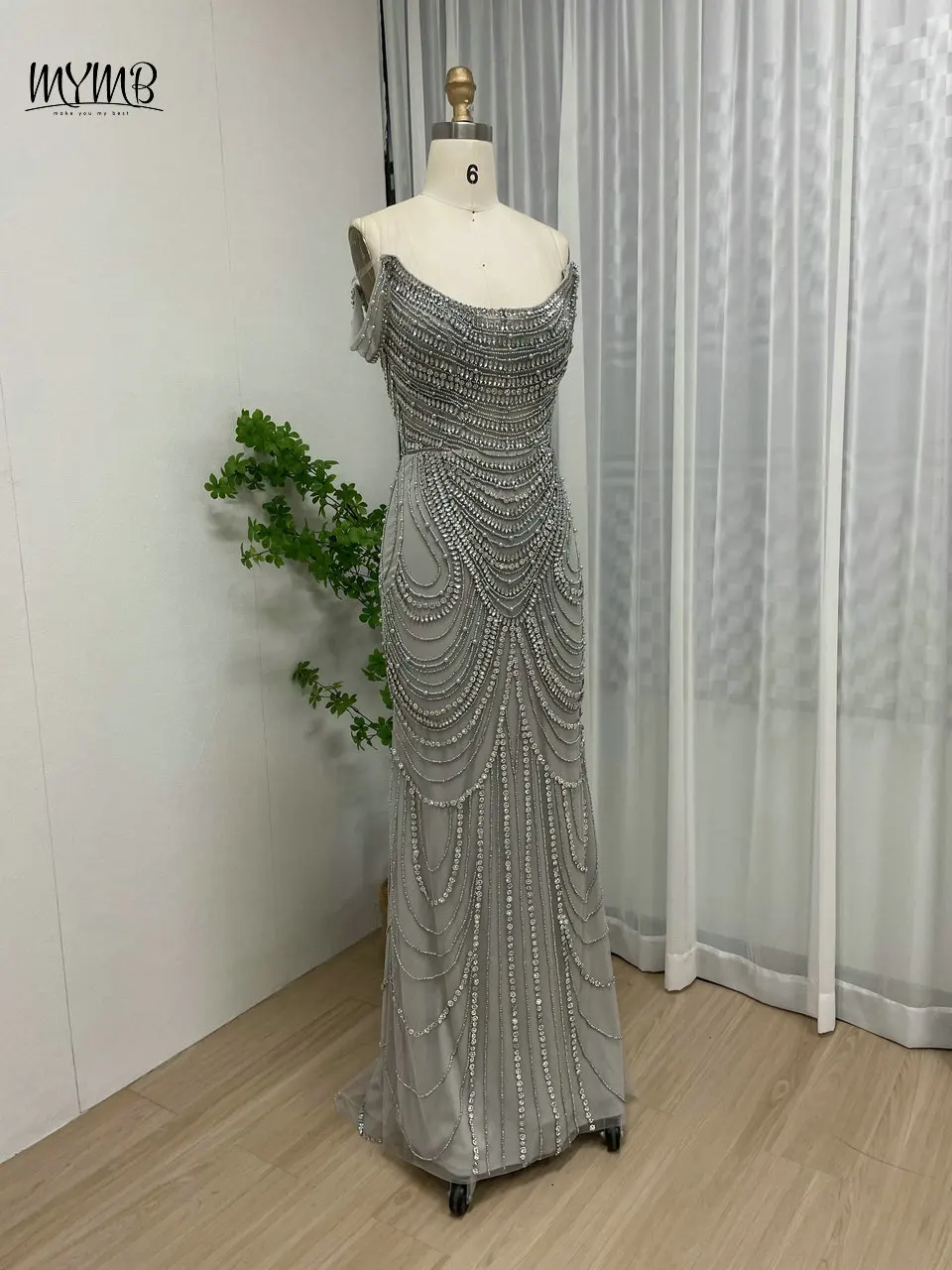 MYMB Atemberaubendes arabisches Meerjungfrau-Abschlussball-Partykleid mit Kristallen für formelle Anlässe, arabische Luxus-Abendkleider für Damen mit schulterfreien Perlen – Detail 10