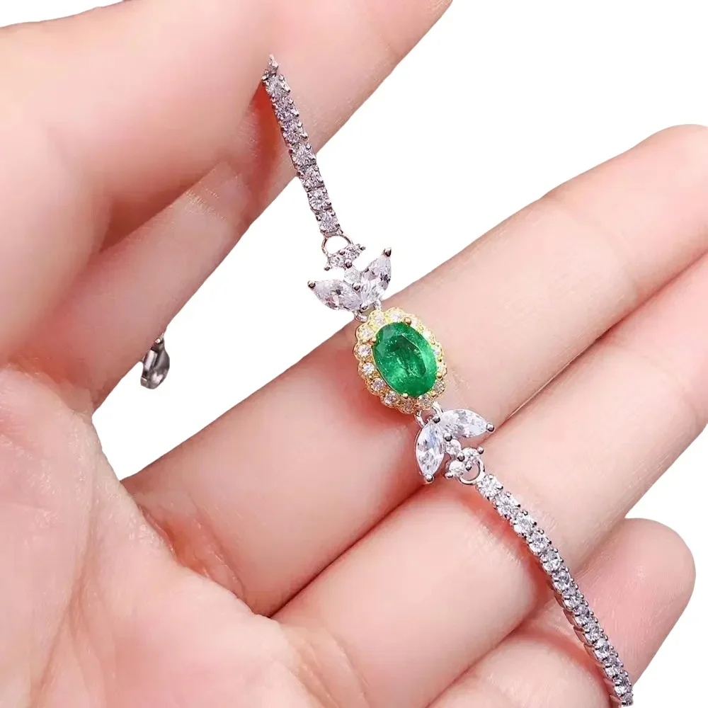 

KJJEAXCMY-925 Sterling Silver Bracelet Women, Gemstone, Emerald Hand Bracelet, Fine Jewelry, Elegant Support Test, Selling, New