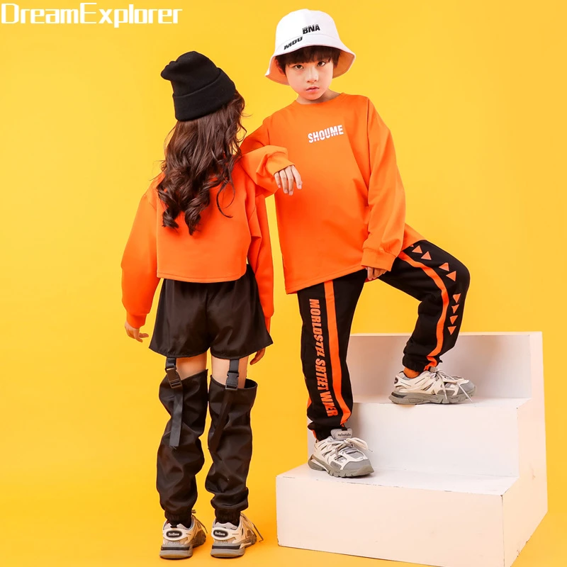 Street Dance Boys Sweatshirts Girls Crop Top Hip Hop Clothes Sets Kids Joggers Cargo Sport Pants Outfit Child Dancewear Costume