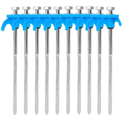 Heavy Duty Metal Spiral Ground Anchors - Set of 10 Camping Tent Stakes with Hex Socket (Blue - 10pcs)