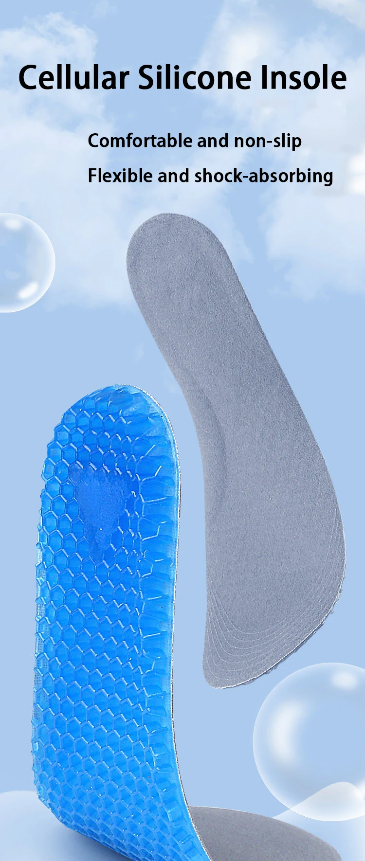 Neue atmungsaktive, stoßdämpfende Sport-Einlegesohlen aus Silikon, Unisex, rutschfeste Einlegesohle, weiche und bequeme Schuhpolster, 2 Stück/4 Stück – Detail 1