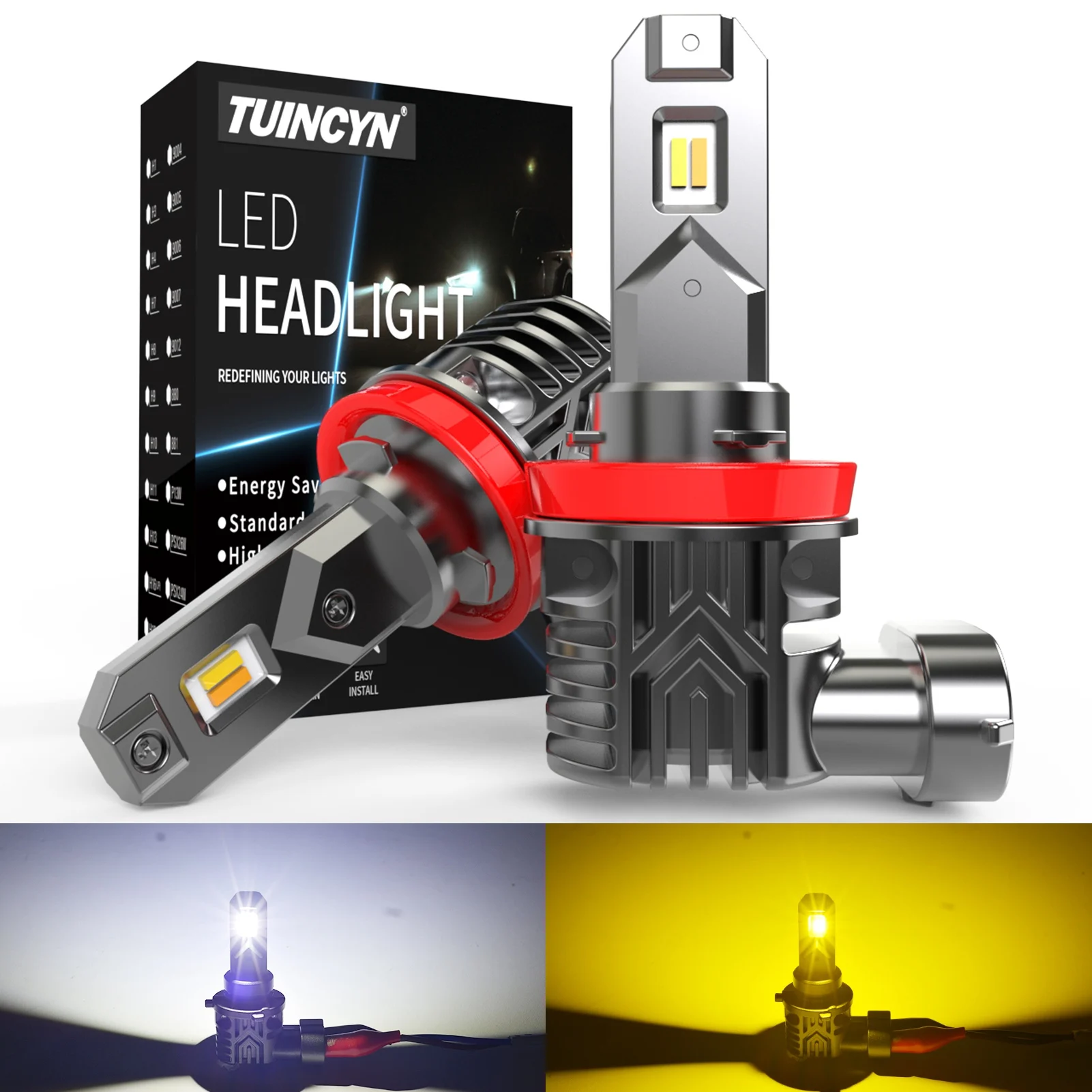 2pcsH8H11H16H9LedCarFogLightsWirelessCanbus6000KWhite3000K