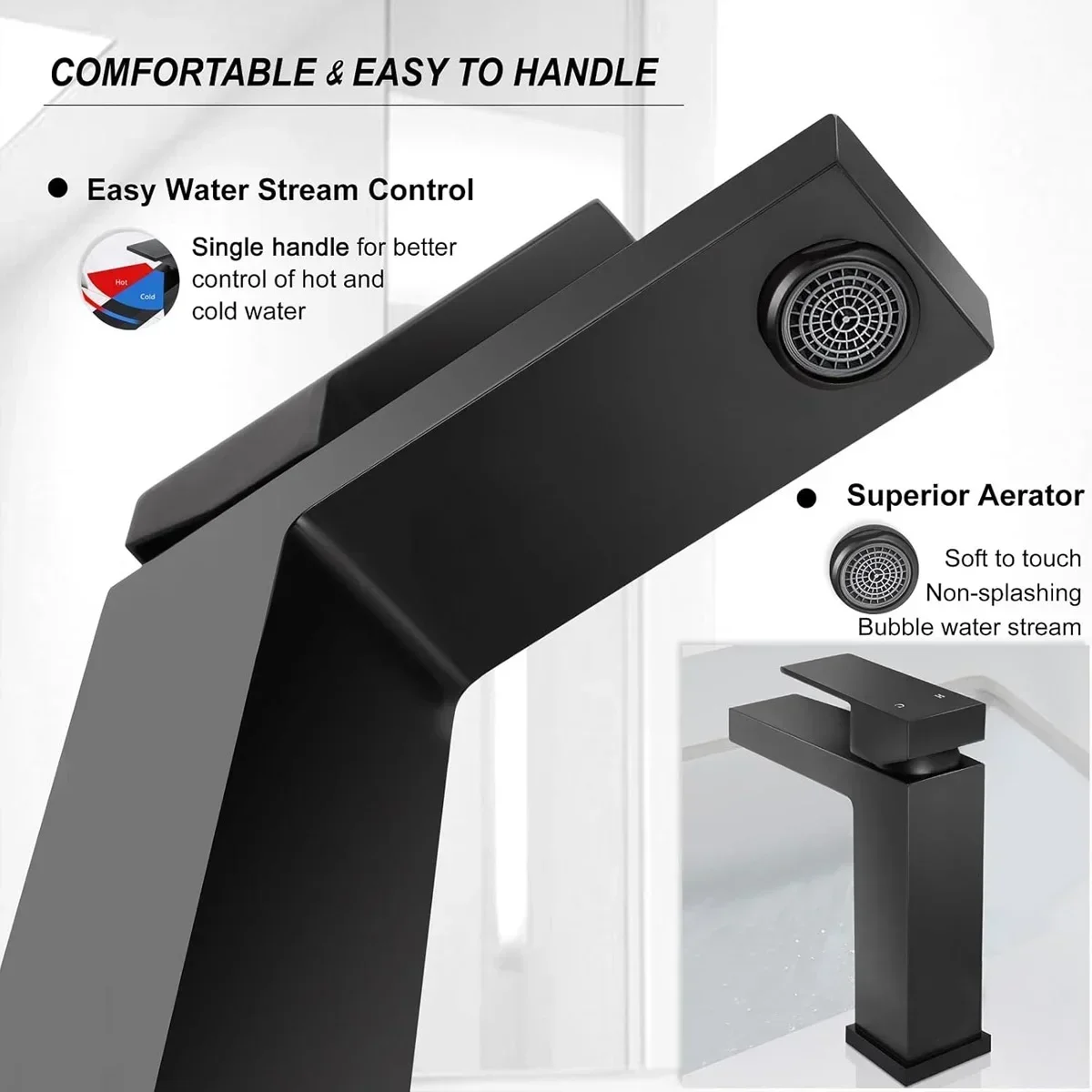 Blac Bathroom Faucets Hot and Cold Mixer Faucets Vanity Bathroom Kitchen Deck Mounted Sink