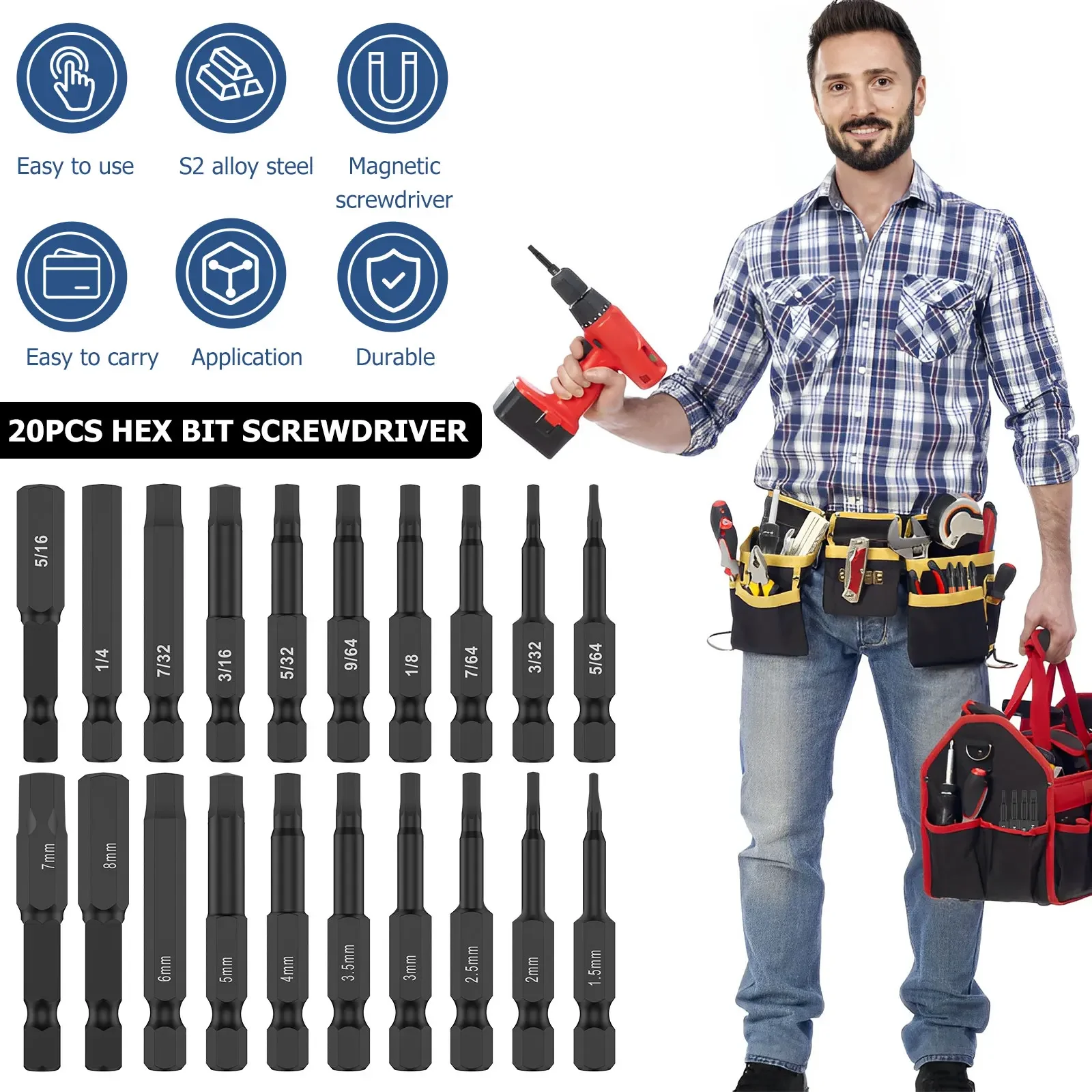 18Pcs 1/4in Hex Shank Screwdriver Change Handheld Screwdrivers Bits Holder Extension Bar Drill Keychain Screw Adapter Drill