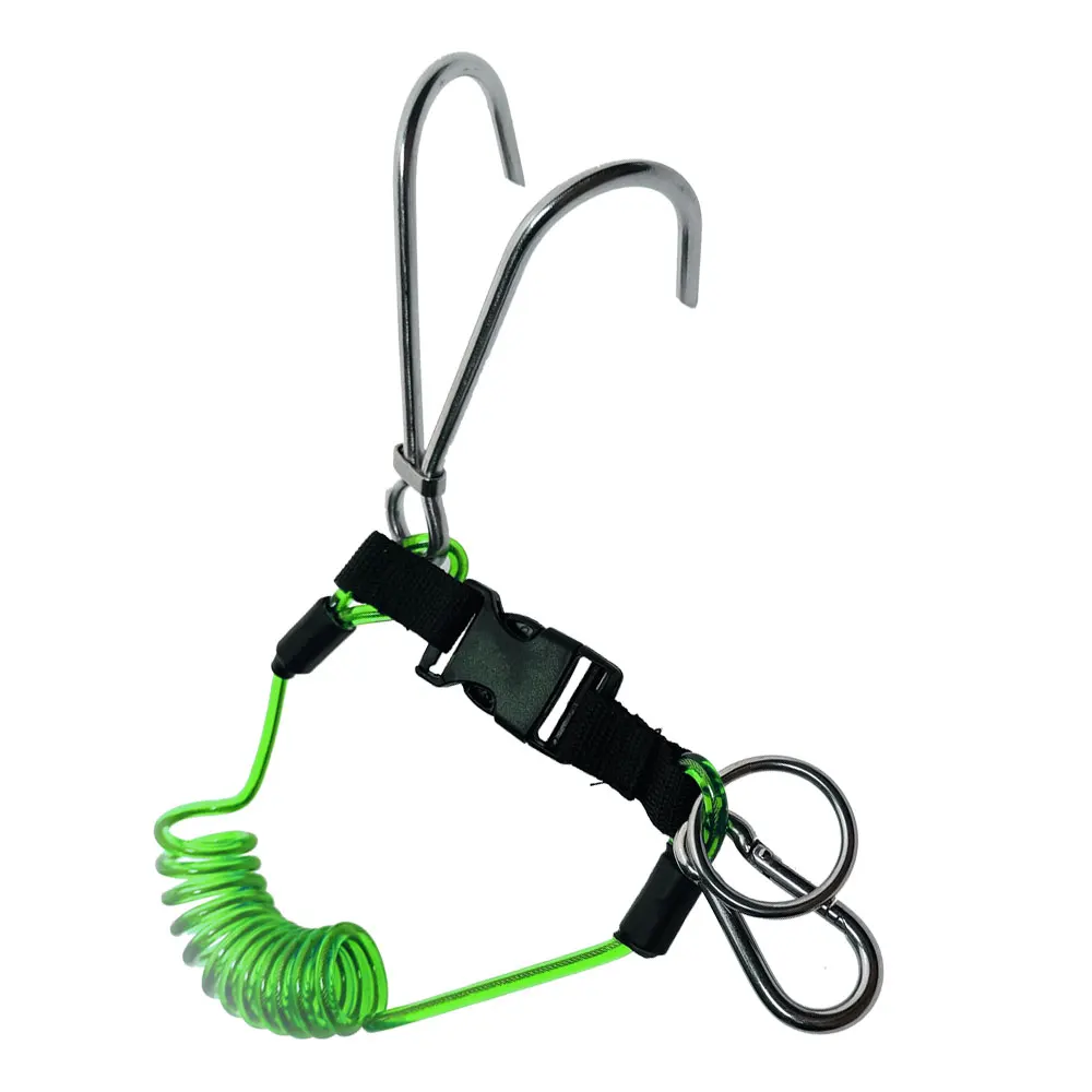 316SS Reef Drift Hook Spring Anti-Lost Rope Double End Diving Hook with Spiral Coil Lanyard Scuba Current Reef Hook 5