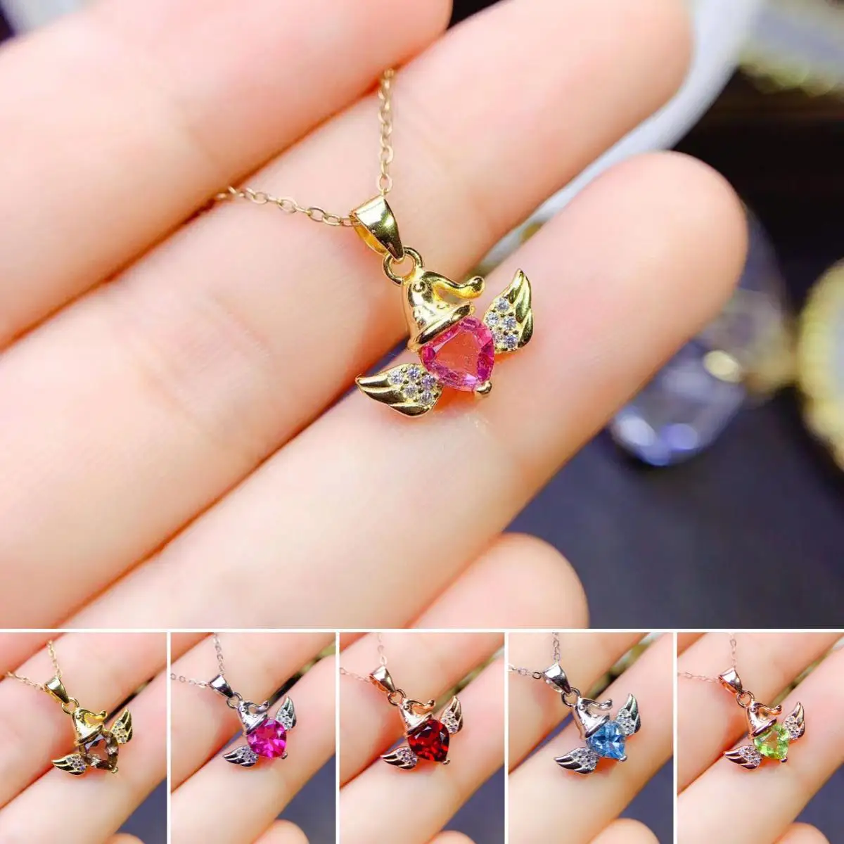 

FS 6*6 Natural Topaz/Olivine/Garnet S925 Pure Silver Wing Pendant Necklace Fine Wedding Charm Jewelry for Women MeiBaPJ