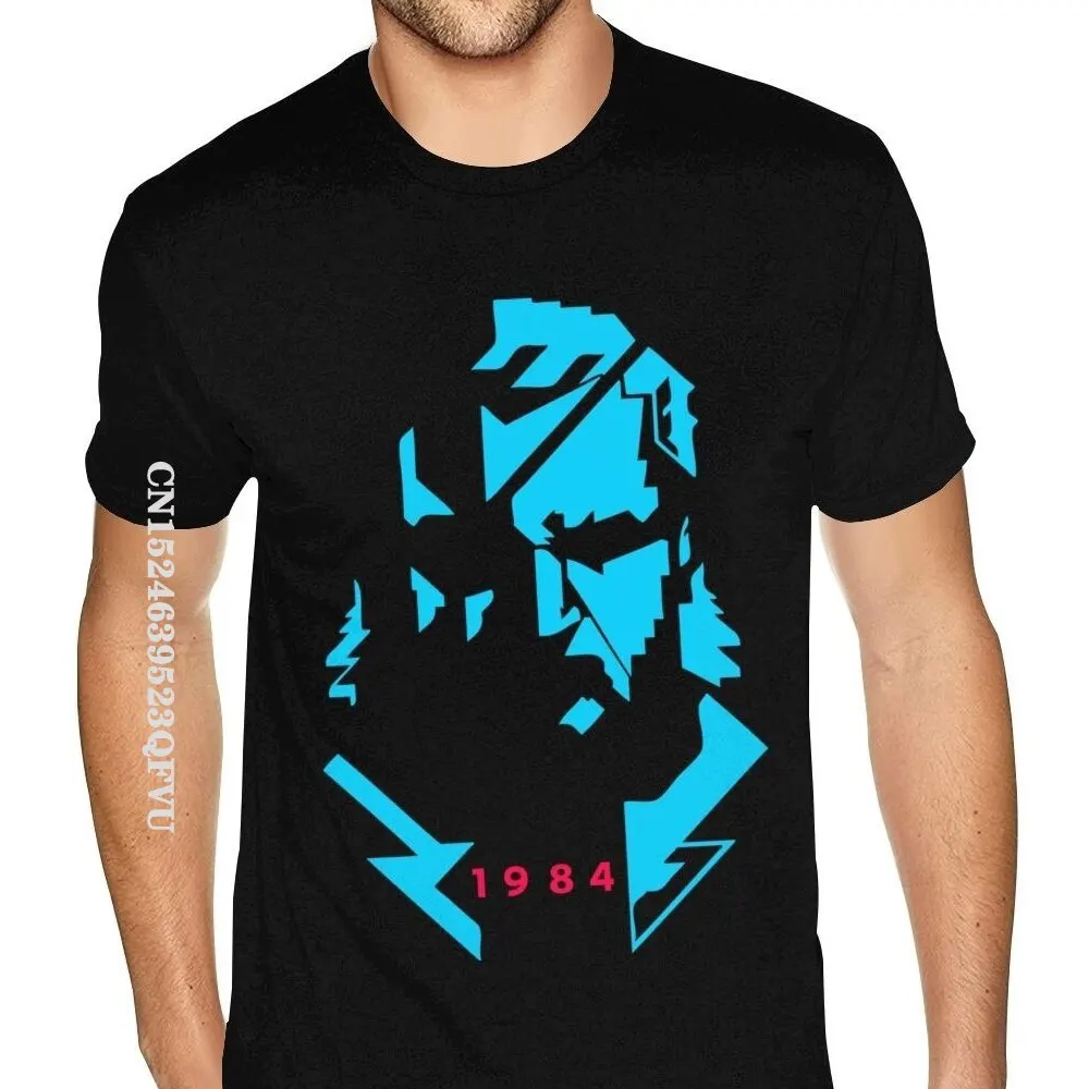 Мужская футболка с длинным рукавом, голубая футболка большого размера с металлическим снаряжением в стиле аниме, лето 1984