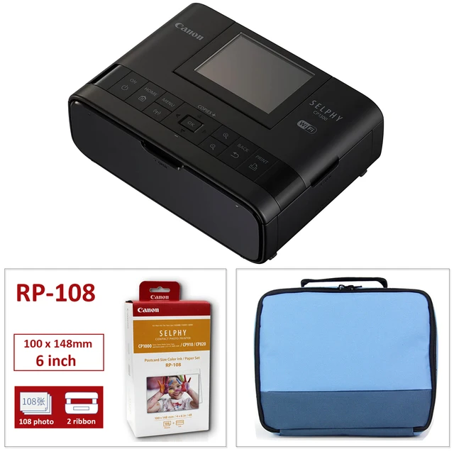 Black Color Canon SELPHY CP1300 CP1500 Compact Photo Printer Kit Wifi wireless, With 1pcs Protective Bag and 1 Box KP-108/RP-108