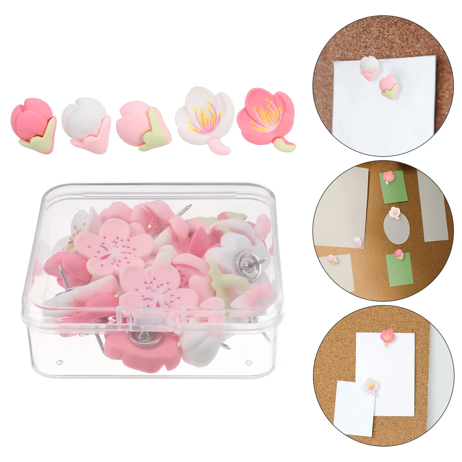 20pcs 꽃 푸시 핀 코르크 보드 장 작은 귀여운 푸시핀 벽 예술 게시판 지도 마커 공예 사무실 가정용