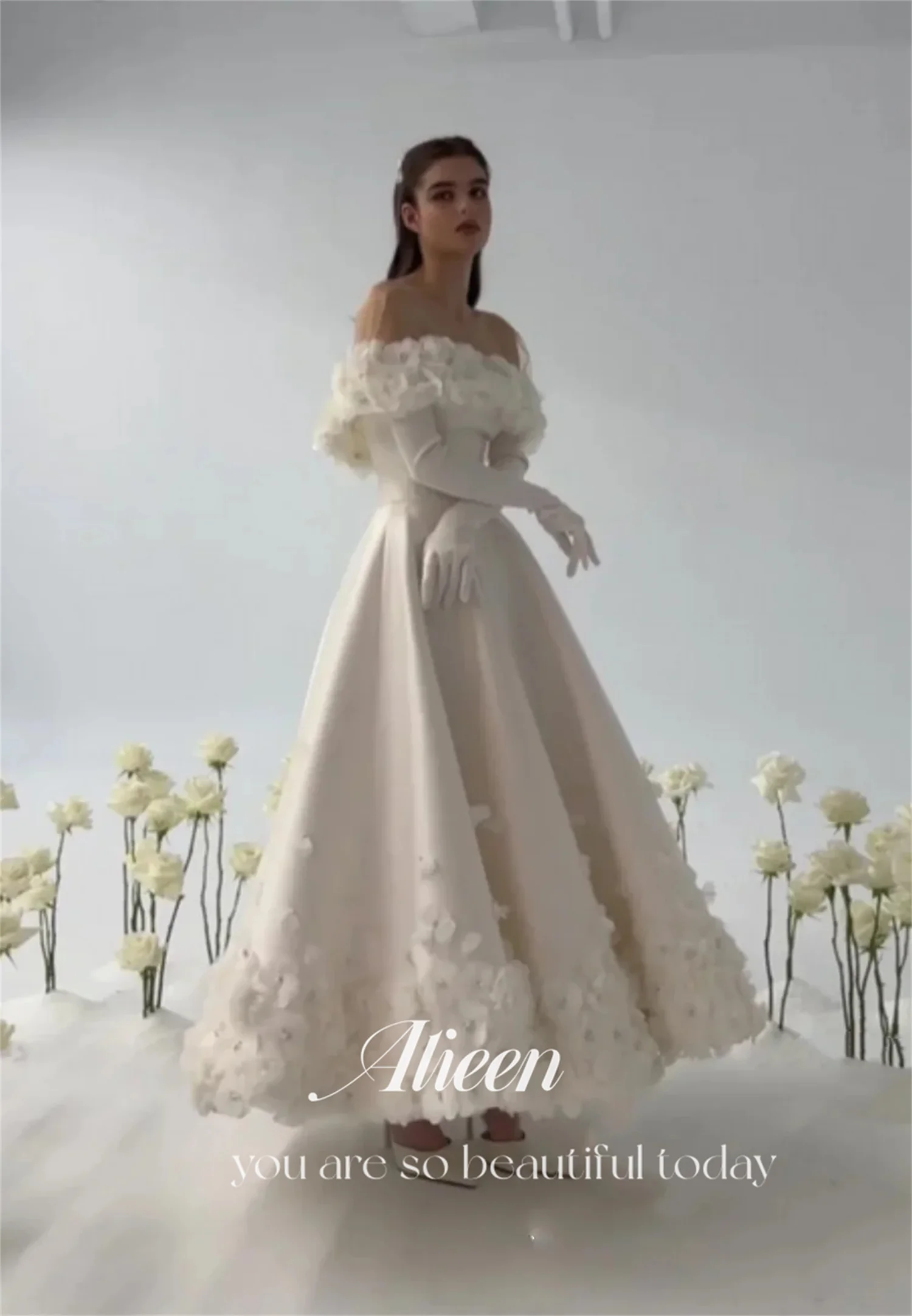 Aileen белые трапециевидные 3D цветы ручной работы торжественное платье для женщин выпускные женские платья средней длины Роскошные вечерние 2024 элегантные женские свадебные платья
