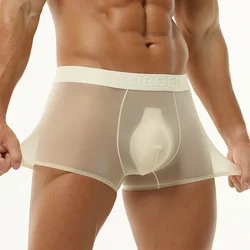 Breathable Mesh Low Waist Men's Boxer Shorts - 3XL (Nude)