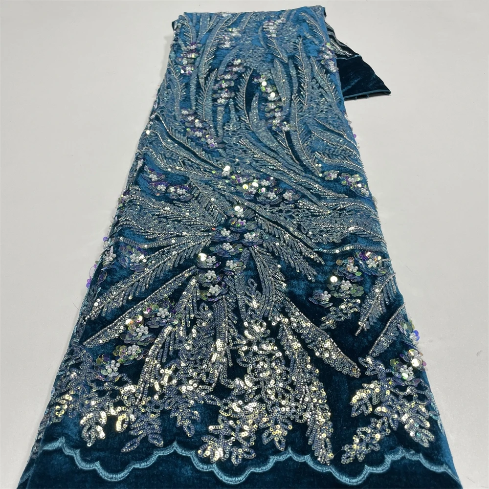 African Sequins Velvet Lace Fabric for Woman Sewing 2.5 Yards XT5102