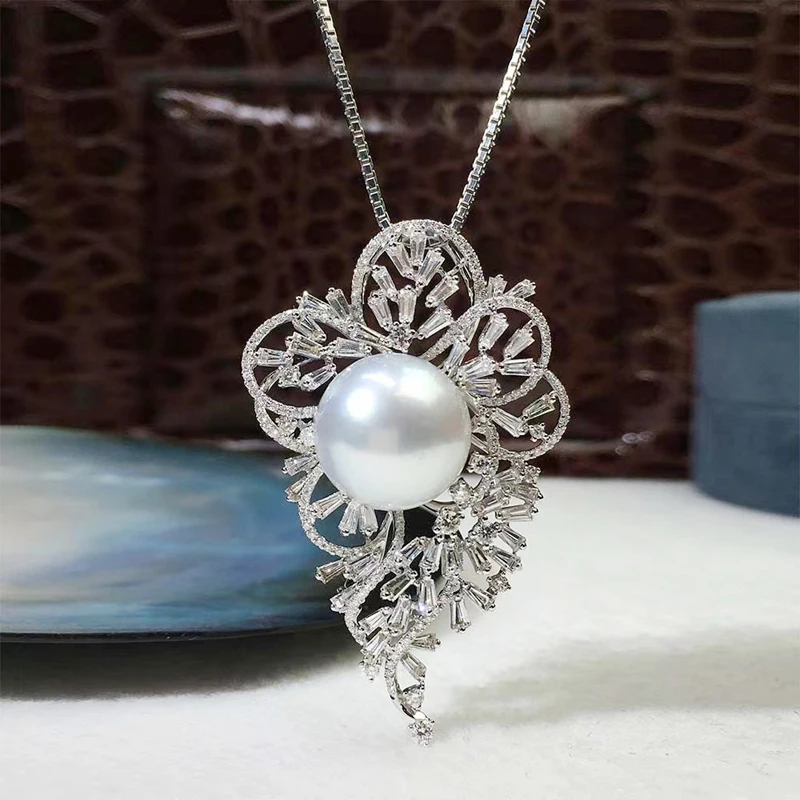 

MeiBaPJ Luxurious 12-13mm Big Natural Semiround Pearl Flower Pendant Necklace 925 Silver Fine Wedding Jewelry for Women