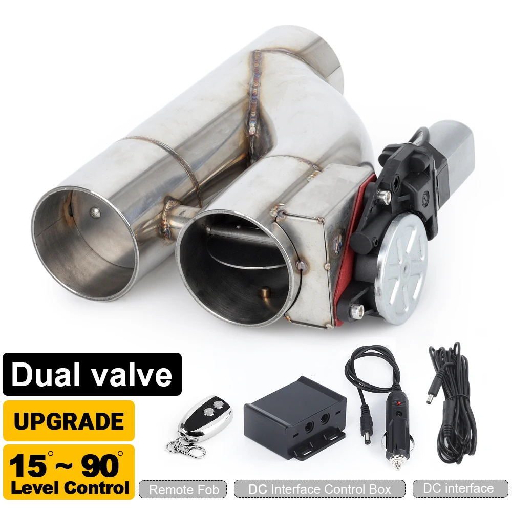 

15~90 Degree 2"2.25‘’ 2.5'' 3" Double Valve Electric Exhaust Cut Out Valve Exhaust Pipe Muffler Kit With Wireless Remote Control
