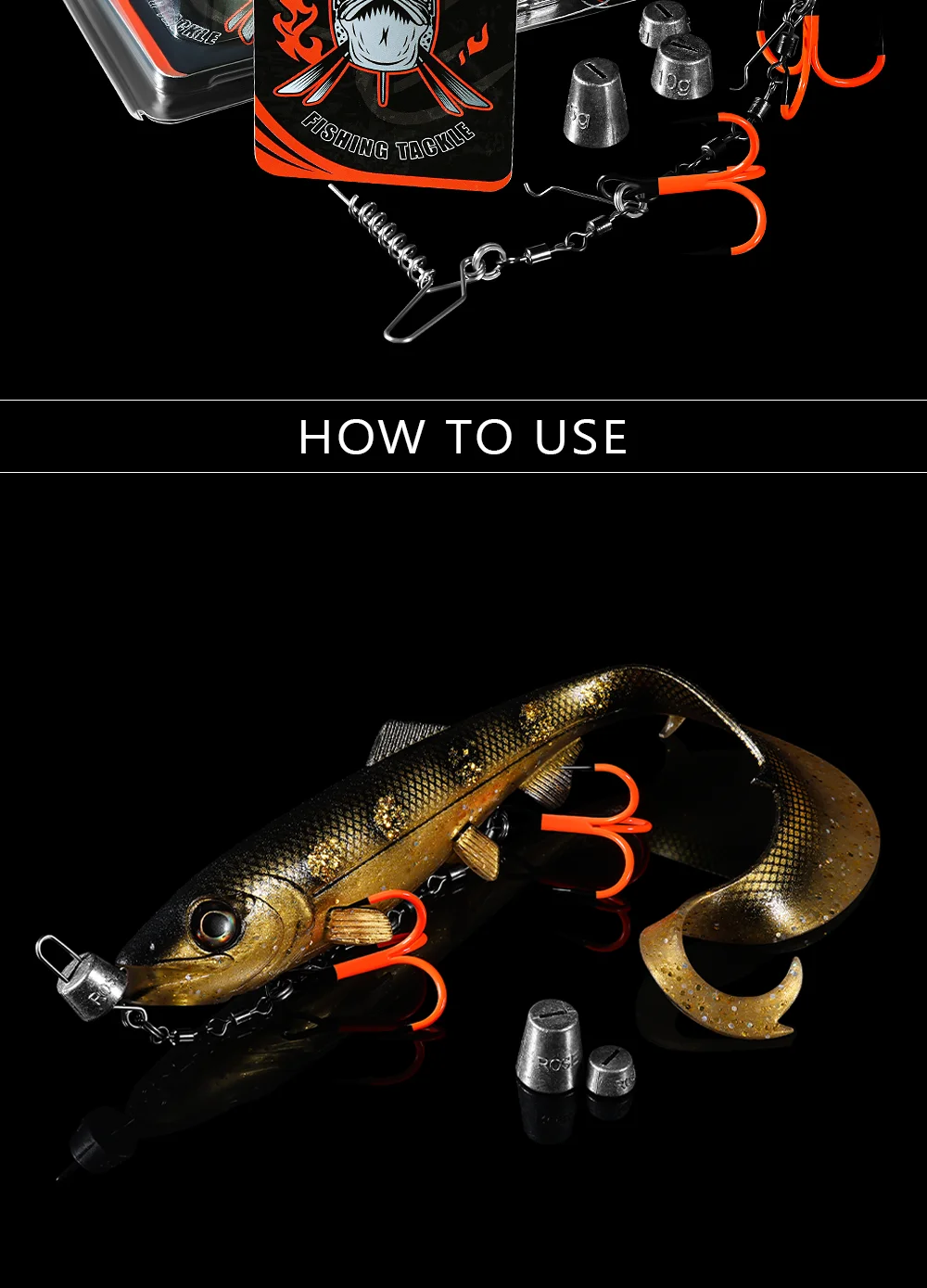 Spinpoler Multi-Depth Flame Stinger Rigs # 1 # 1/0 # 2/0 UV Orange Drillinge mit Gewichten Pike Craft flache Schrauben Angelsets – Detail 8