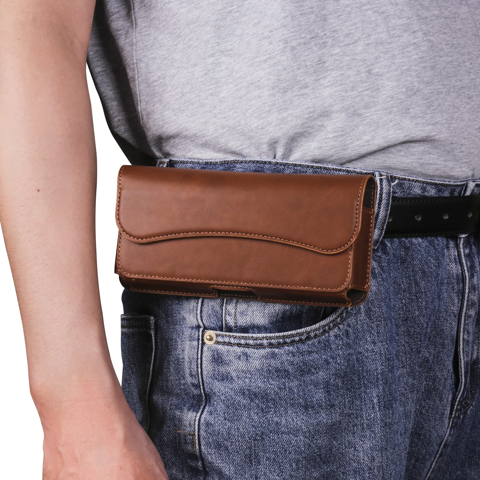 Stylish Leather Waist Bag Holster with Belt Clip