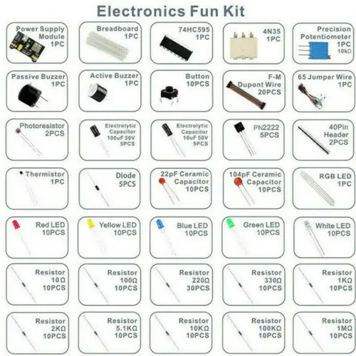 Electronic Components Electrolytic Capacitor Resistor led 830 Hole Breadboard Kit MB-102 for UNO R Component Pack Beginner Start - Image 2