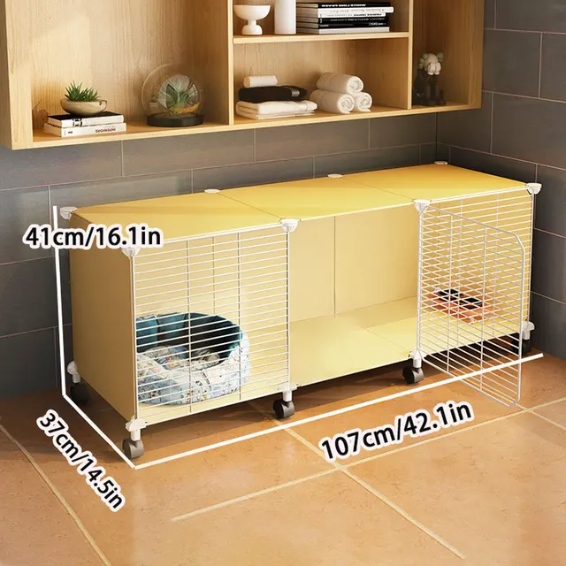 Cat Cage with Free Space, Small with Wheels, Kitten Yellow Cat Cabinet, Cat Villa, Indoor Cat House for Home Use 2