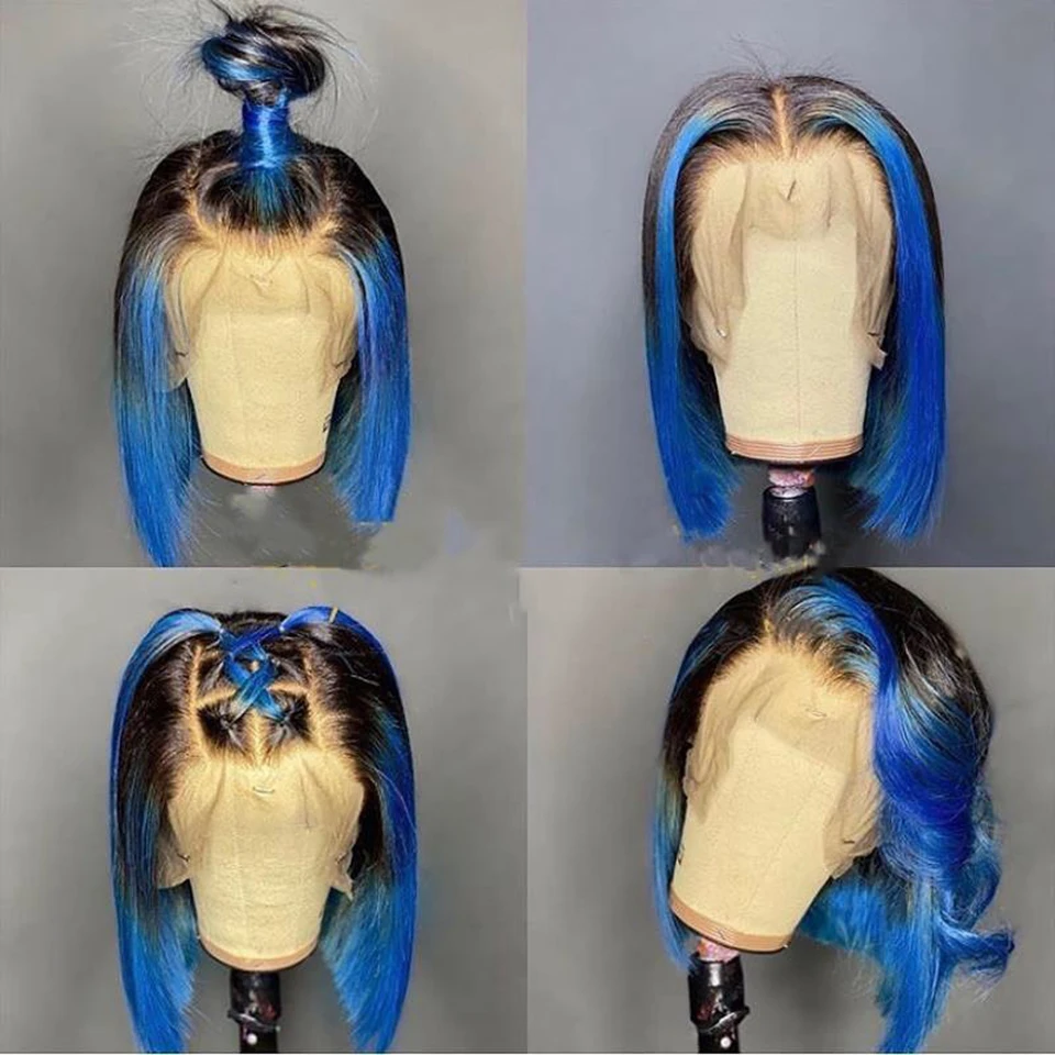 Blue Human Hair Wigs For Women Orange Colored Lace Front Wig Brazilian Remy Hair Pink Short Bob Wig Transparent Lace Closure Wig