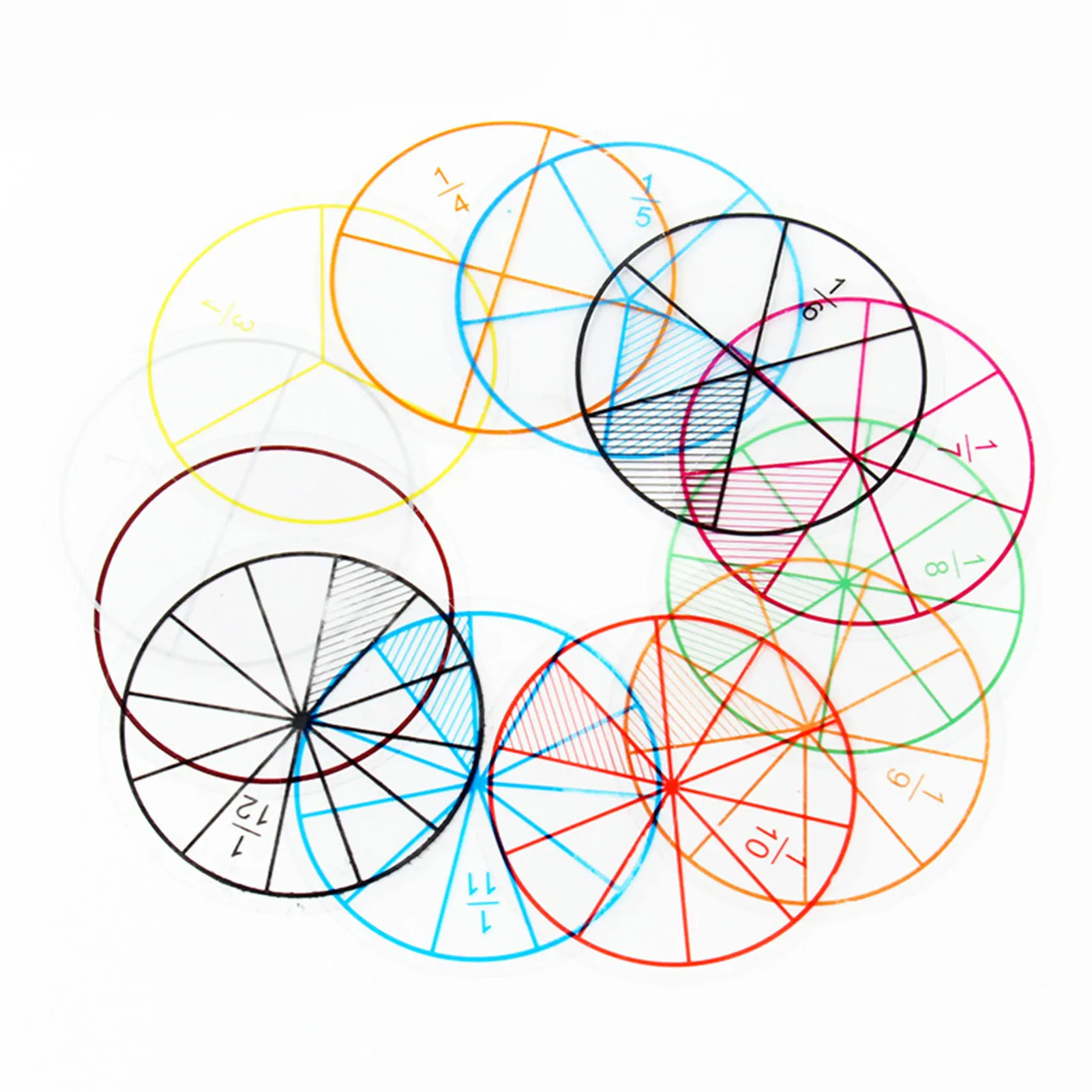 Math Fractions Circles Toy Plastic Numbered Fractions Circles Math Chips Mathematics Number Toy Learning Teaching Aids 12pcs/lot
