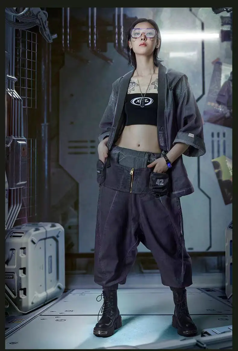 XEvil  cyberpunk Washed dyeing gradient pants wide cut waistband adjustment cotton material sci-fi dystopian