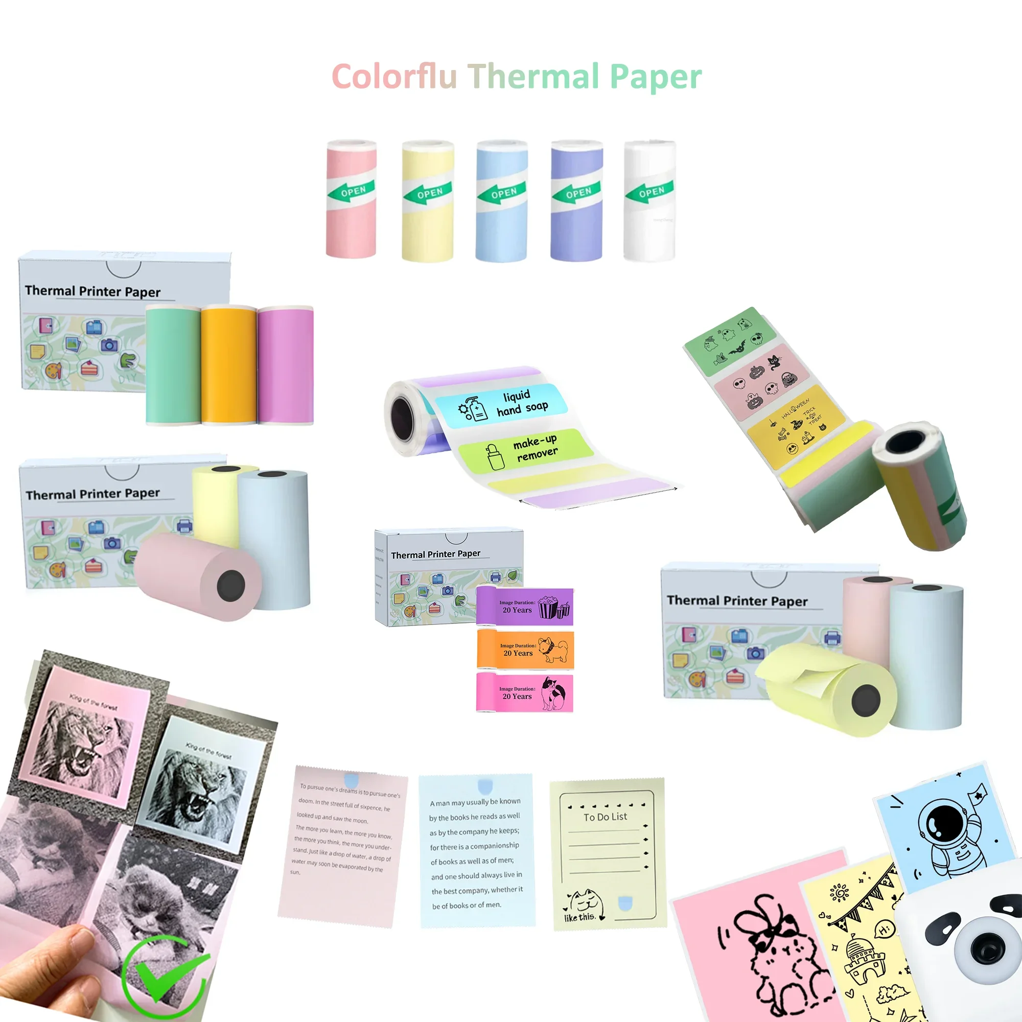 Mini Printer Color Sticker/Non-adhesive Thermal Paper Label Paper ...