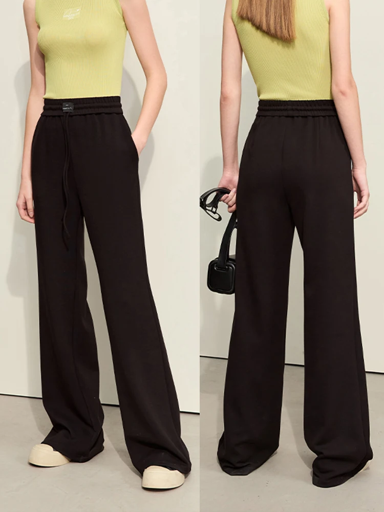 Amii 미니멀리즘 여성용 캐주얼 바지, 2024 용수철, 드로스트링 타이, 와이드 레그, 루즈 솔리드 스트레이트 드래그 팬츠, 12441252 