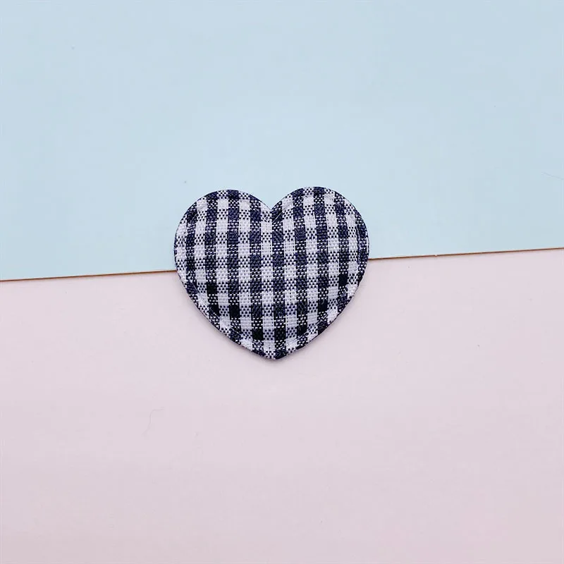 70pcs 3x2,5 cm Gitter Stoff Herz gepolsterte Applikationen für DIY Haars pange Zubehör Kleidungs stück Kopf bedeckung Dekor Patches – Detail 8