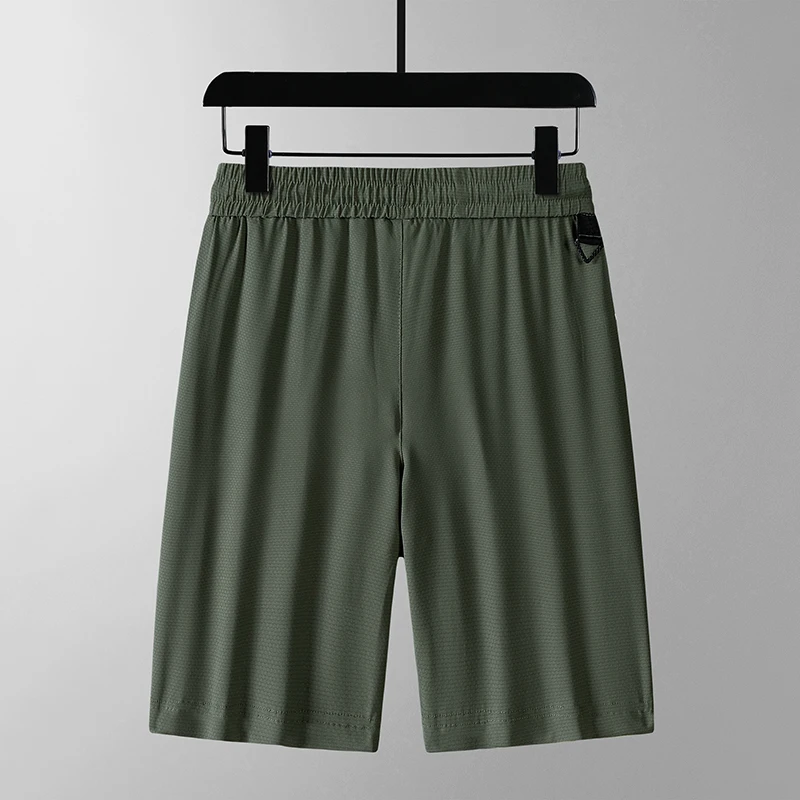 Summer Men'S Casual Versatile Ice Silk Cool Elastic Quick Dry Breathable Shorts Pants Youth Simple Sports 5-Point Trousers