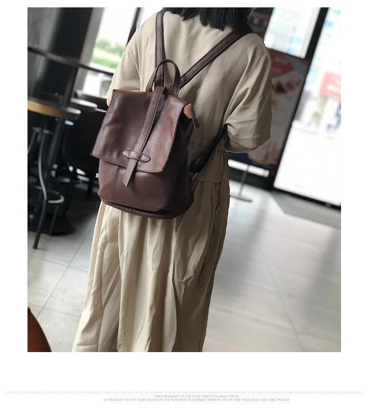 Natural Real Cowhide Women Backpack Vintage Genuine Leather Simple Small Bagpack Travel Soft Mini Cute Bookbags For Girls