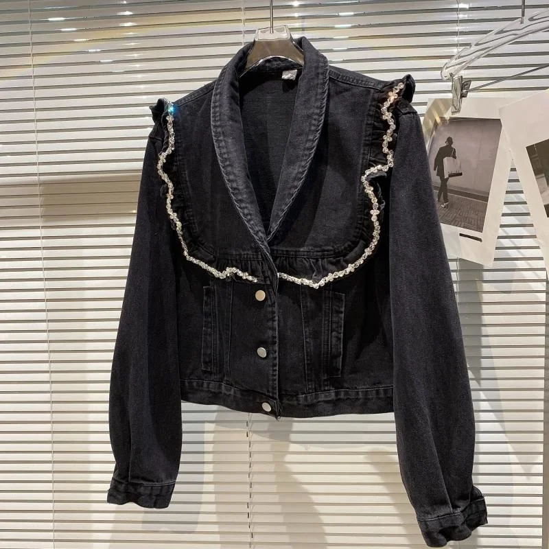

Winter Denim Lorean Style Small Fragrance Long Sleeve Jeans Jacket Short Coat High Street Women Top Outerwear