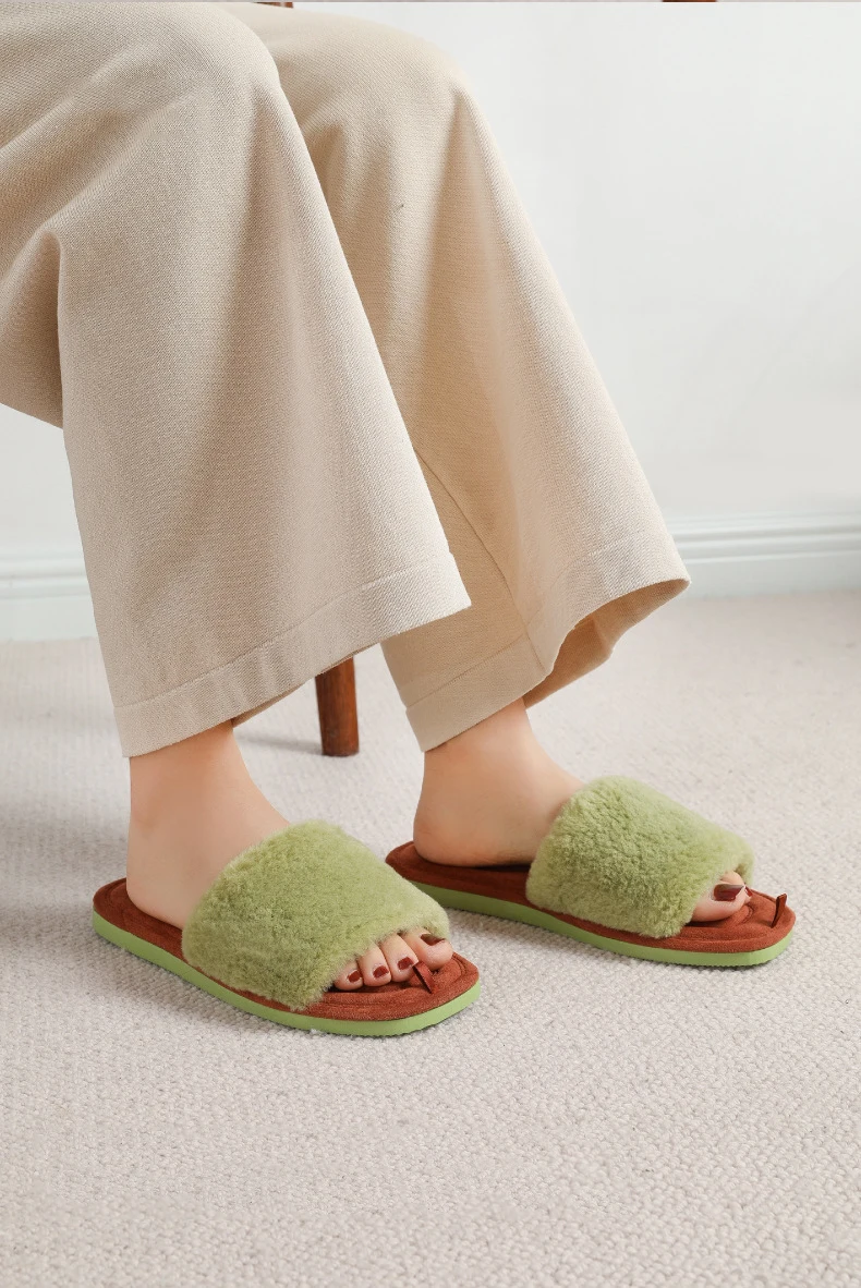Evshine Winter Offene spitze Fell Hausschuhe Für Frauen Indoor Weiche Wildleder Einlegesohle Flauschigen Rutschen Plüsch Flache Rutschen Dame Fuzzy Haus Pantoffel – Detail 14