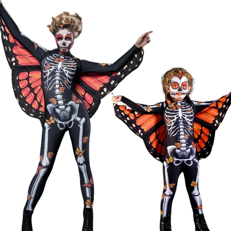 Halloween Devil Ghost Skeleton Butterfly Cloak Sexy Women Spooky Jumpsuit Party Carnival Performance Scary Costume Kid Adults