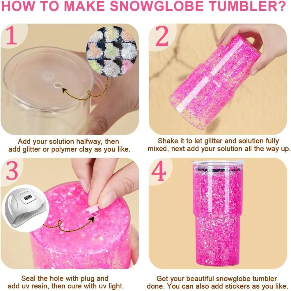 18OZ DIY Snowglobe Tumbler with Pre Drilled Hole Reusable Plastic Water Bottles Break-Resistant Mason Jar Cups for Holiday Gifts