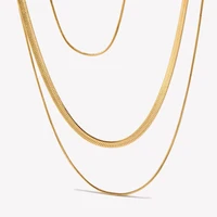 Tarnish Free Stainless Steel 18K Gold Plated Herryingbone Thin Snake Chain Layer Necklace Sexy Women's Gold Chain Necklace