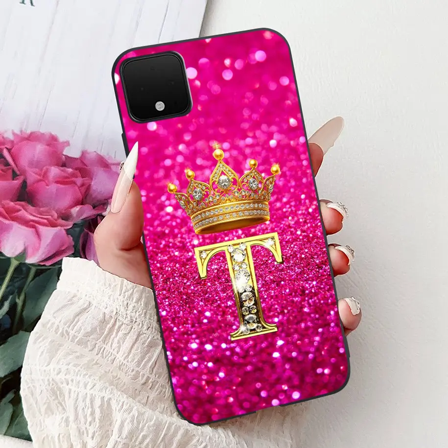 Black Silicone Slim Phone Case with Fashion Crown and Alphabet Design