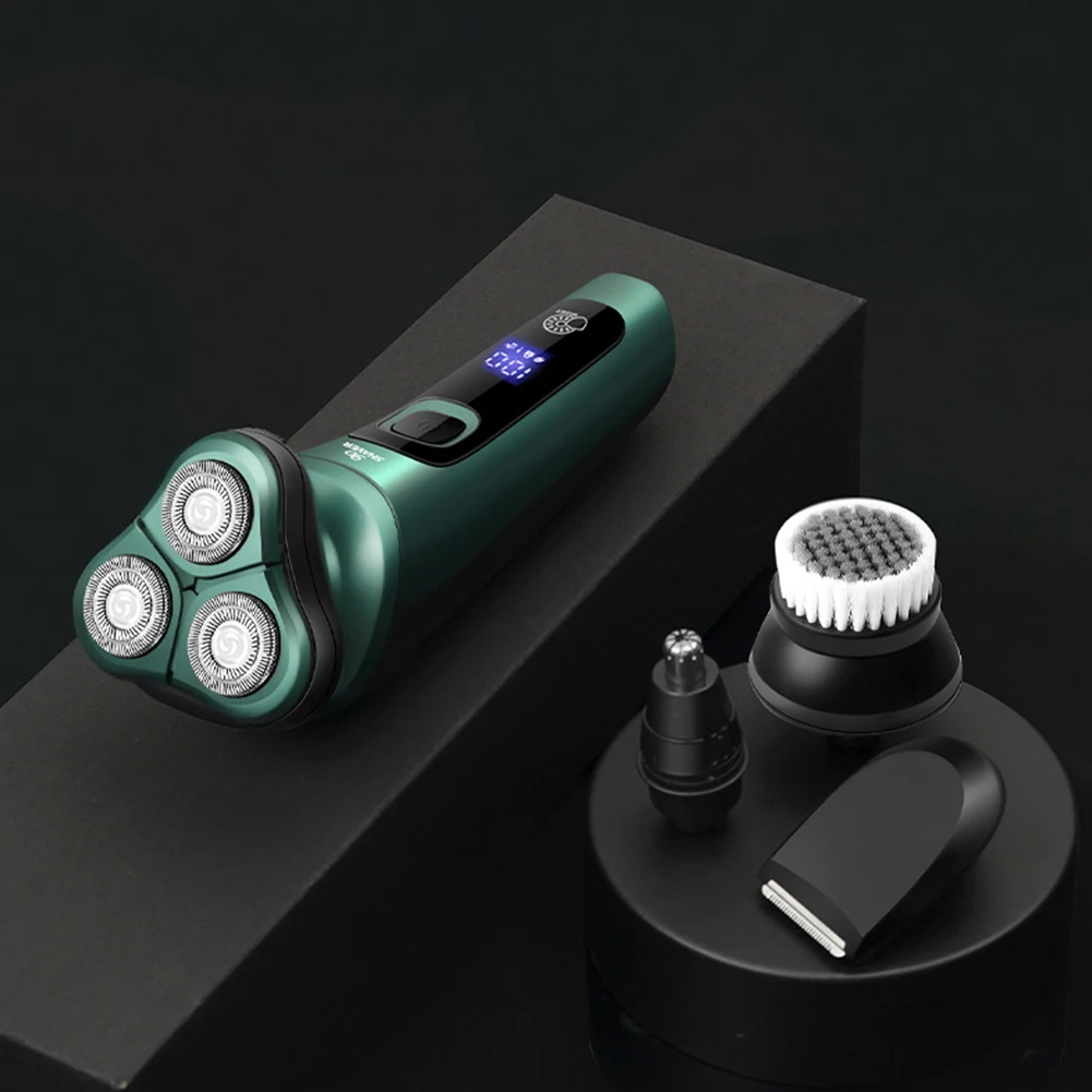 남성용 전기 여행용 면도기 USB 충전식 3헤드 플로팅 면도날 디지털 디스플레이 무통 무선 트리머 휴대용 면도기