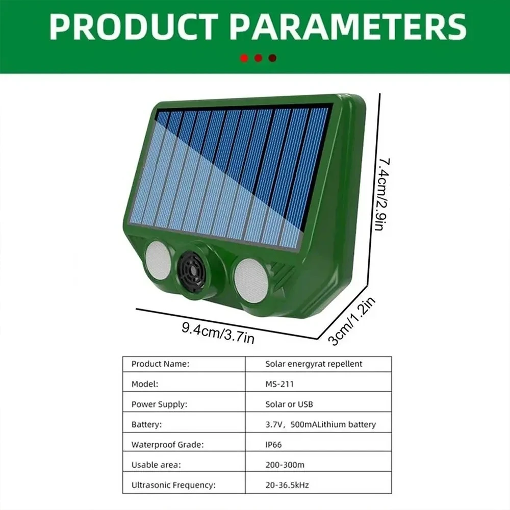 Solarbetriebenes IP66 Wasserdichtes Tierabwehrgerät 500mAh Wiederaufladbare Batterie für Outdoor-Garten Rasen Schädlingsbekämpfung – Detail 3