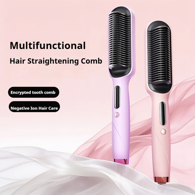 Brosse lissante à ions négatifs 2 en 1, lisse et boucle, anti-frisottis, 3 réglages de température pour tous types de cheveux 1