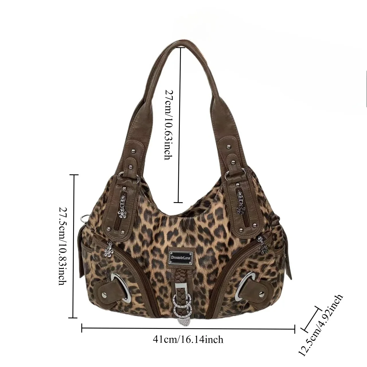 Y2K vintage hot girl personality leopard print shoulder bag with multiple compartments, Maillard crossbody handbag 5