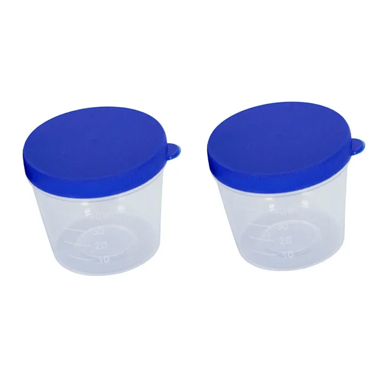 Plastic Urine Container Cup 40 ml Plastic Vials Hand Press Cover PP Sputum Cup Excrement Test With Scale & Label 50/pk